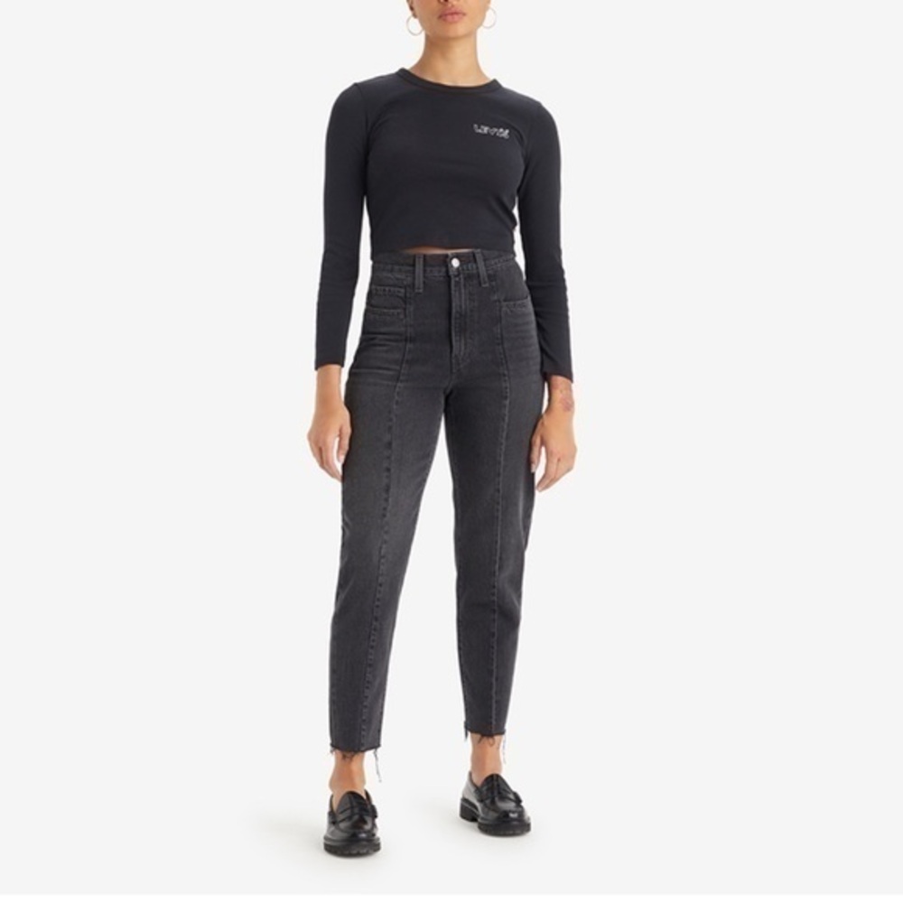 Nobody Denim Black Highrise Front Stitch Raw Hem Jeans